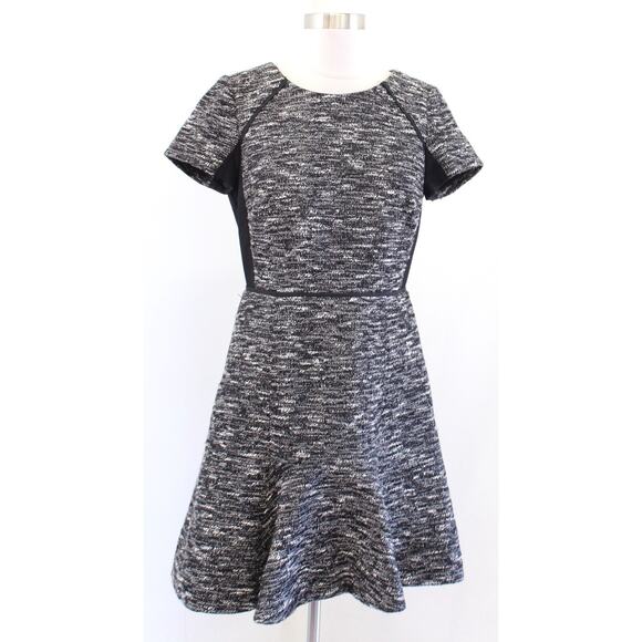 J Crew Black Gray White Mixed Tweed Panel Fit and Flare Flounce Dress Size 4 - Picture 1 of 7